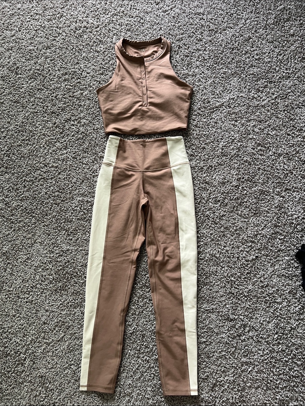 YPB High-Rise Blush Leggings with Cream Side Panels & Sports Bra Tank